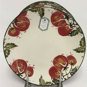 4 Dinner Plates Italian Theme Papart Hand Painted Turkey Tomatoes11” New